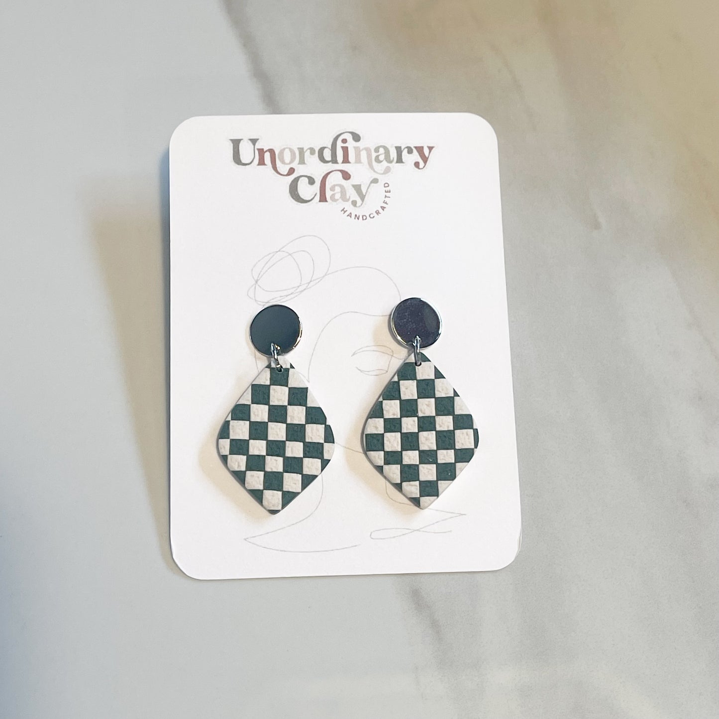 Green/Cream Checkered Earrings