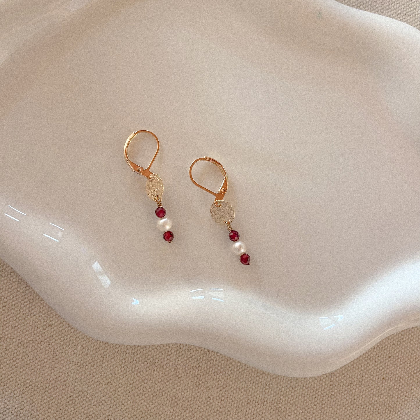 Freshwater Pearl + Garnet Earrings