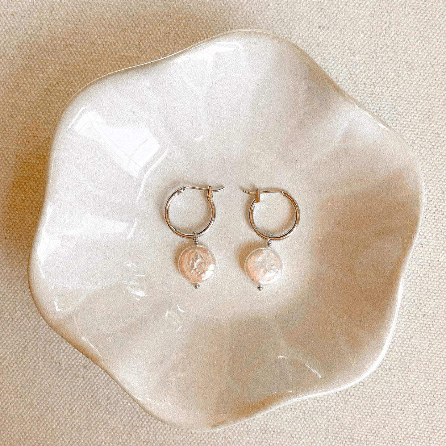 Coin Pearl Silver Hoops